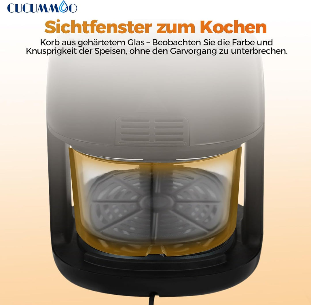 Heissluftfritteuse/Air Fryer, 3.3L Smart Airfryer mit Full Touch Screen & Sichtfenster, Garen und Ba
