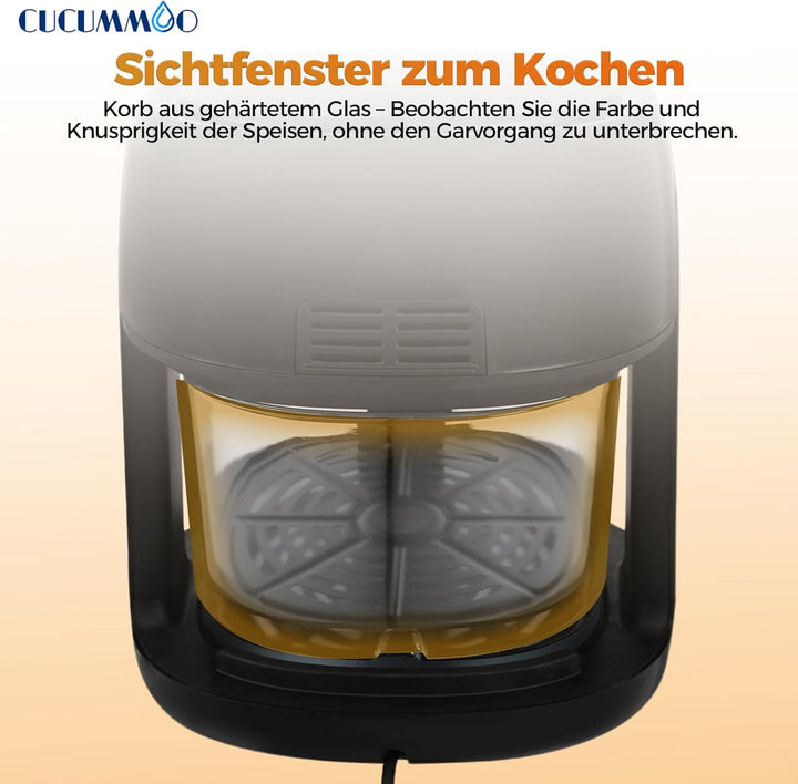 Heissluftfritteuse/Air Fryer, 3.3L Smart Airfryer mit Full Touch Screen & Sichtfenster, Garen und Ba