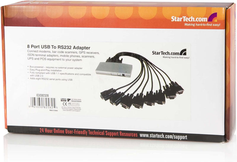 StarTech.com 8 Port USB 2.0 auf Seriell RS232 / DB9 Adapter / Konverter Hub mit FTDI 8 Desktop, 8 De