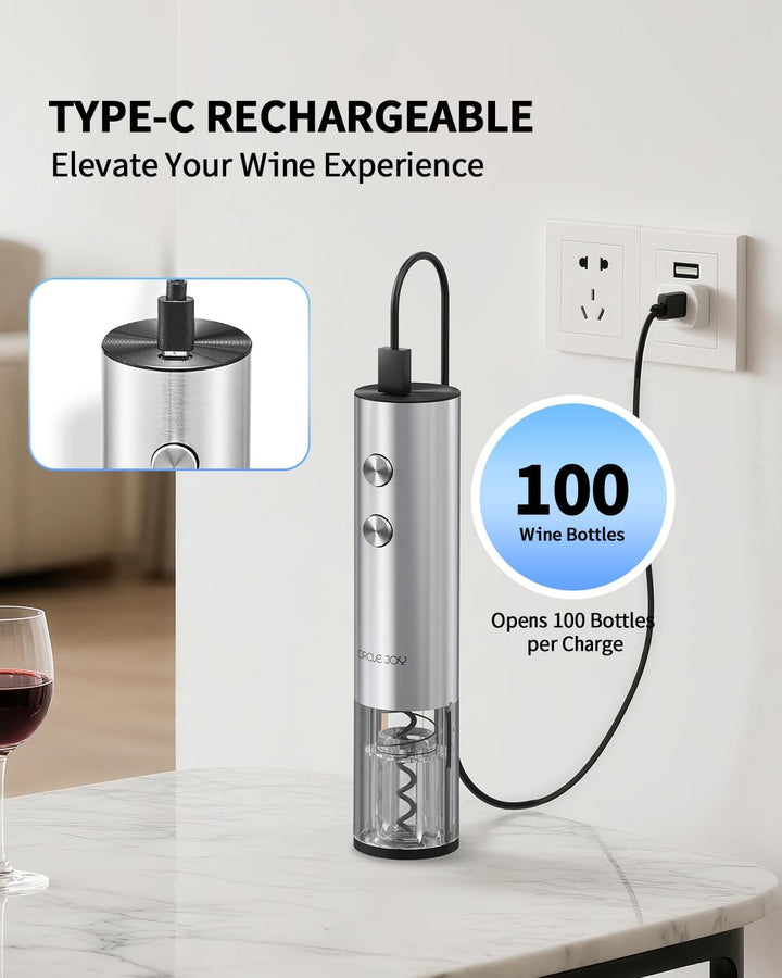 CIRCLE JOY Elektrischer wiederaufladbarer Weinflaschenöffner mit Folienschneider, LED-Licht, automat