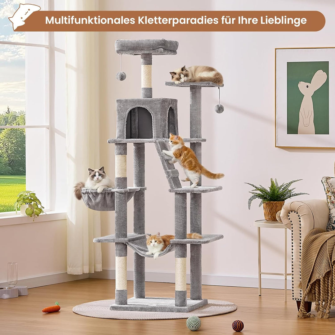MSmask Kratzbaum gross, L Katzenkratzbaum Stabil, Katzenbaum mit Katzenhöhlen, Plattformen, Hängemat