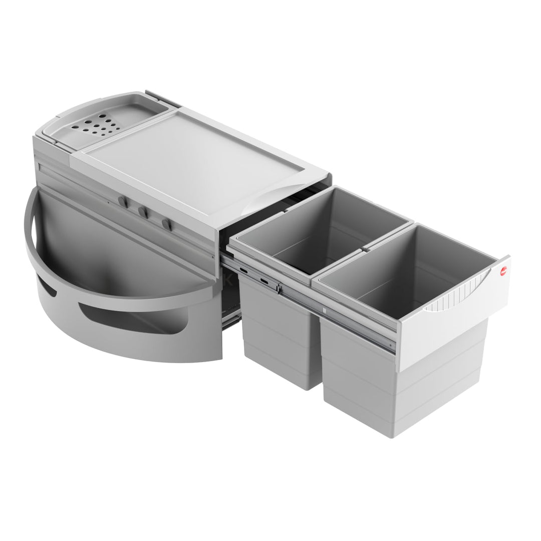 Hailo Abfallsammler Rondo 3645121 | Eckabfallsammler 2fach für 90x90 Eckunterschrank | 2x 18 Liter I