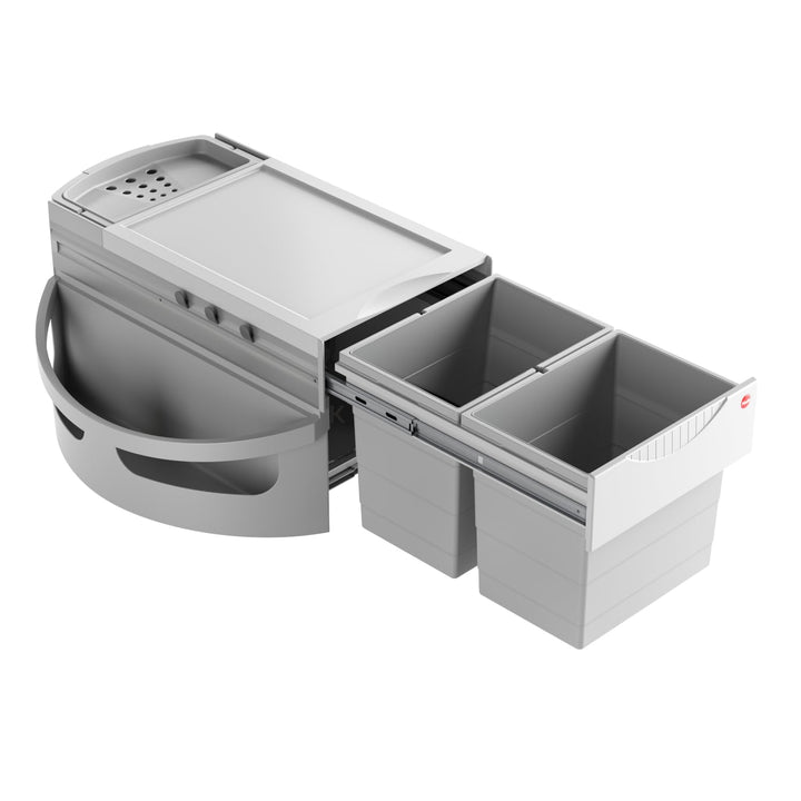 Hailo Abfallsammler Rondo 3645121 | Eckabfallsammler 2fach für 90x90 Eckunterschrank | 2x 18 Liter I