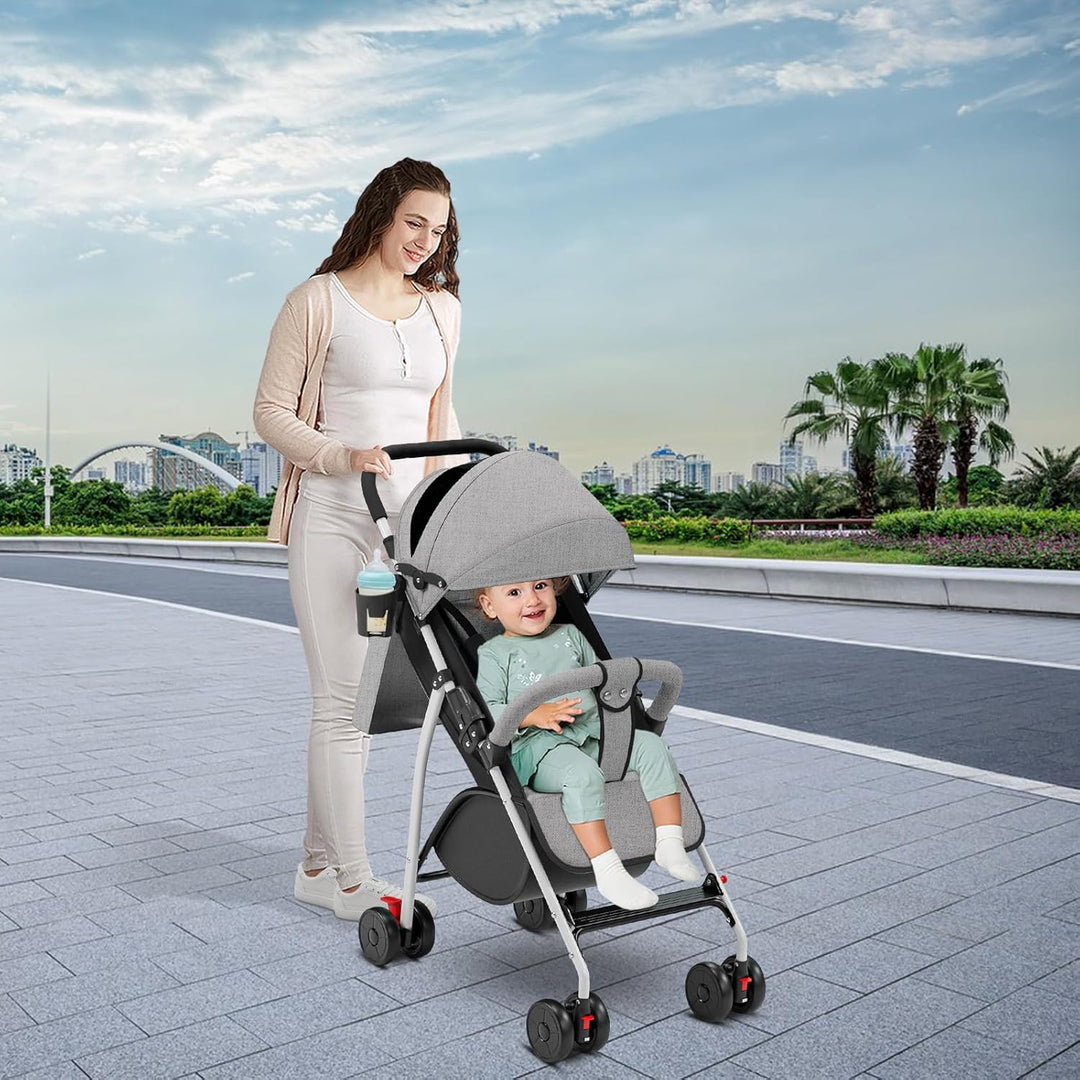 Kinderwagen Buggy Liegefunktion, Leichter 4-Rad Buggy ab 0–4 Jahre, Verstellbare Rückenlehne, Klein