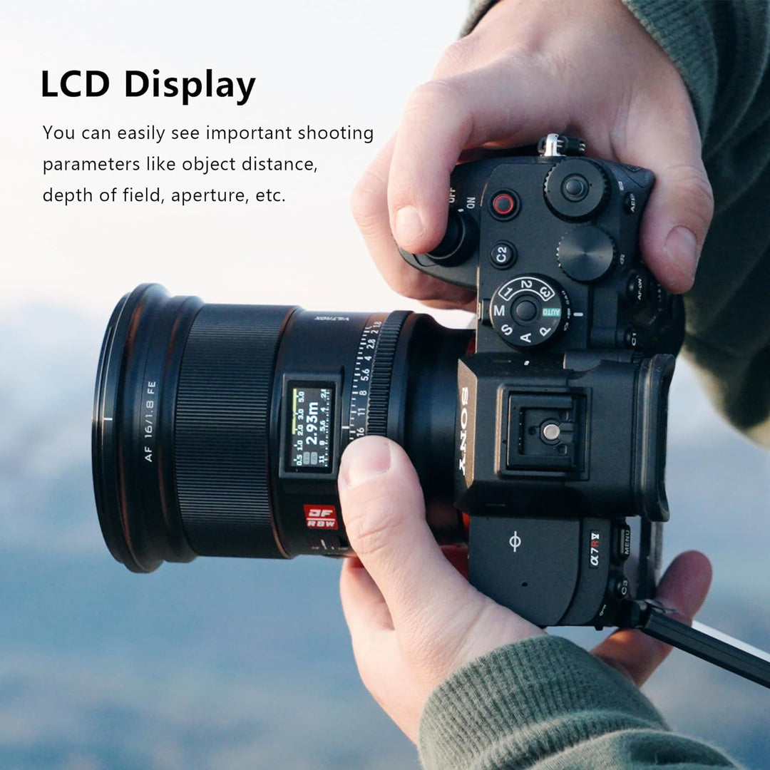 VILTROX 16mm F1,8 f/1,8 Vollbild Weitwinkel Autofokus Objektiv mit LCD Bildschirm Objektiv Kompatibe