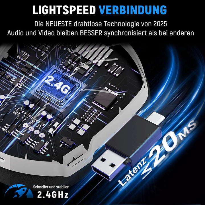 Tatybo Wireless Gaming Headset für Ps5/Ps4/PC/Switch, 2.4GHz & Bluetooth, unter 25 ms Latenz, 35 Std