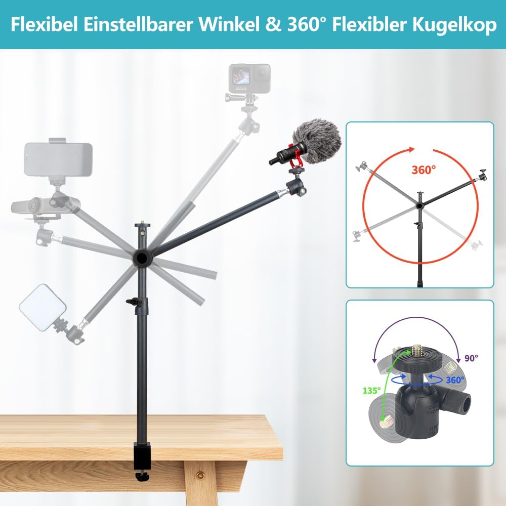 JEBUTU OS01 Kamera Tischstativ Overhead Stativ, 32.5-88cm verstellbar Kamera Tischhalterung für Kame