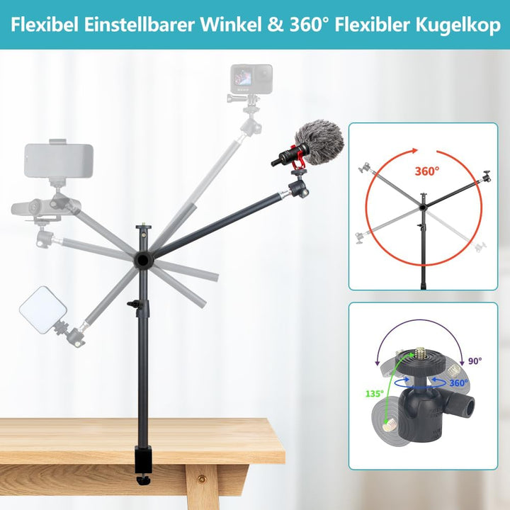JEBUTU OS01 Kamera Tischstativ Overhead Stativ, 32.5-88cm verstellbar Kamera Tischhalterung für Kame