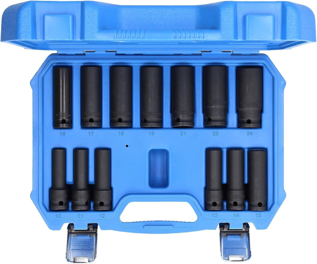 BRILLIANT TOOLS BT022625 1/2" Kraft-Stecknuss-Satz, Sechskant, 13-TLG, 10-24 mm,lang [Powered by KS
