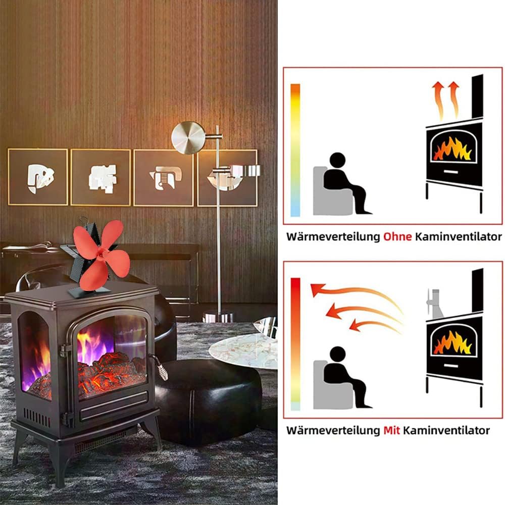Kaminventilator, Lüfter mit 4 Blättern, hitzebetrieben Ofenventilator, der warme Luft zirkuliert und
