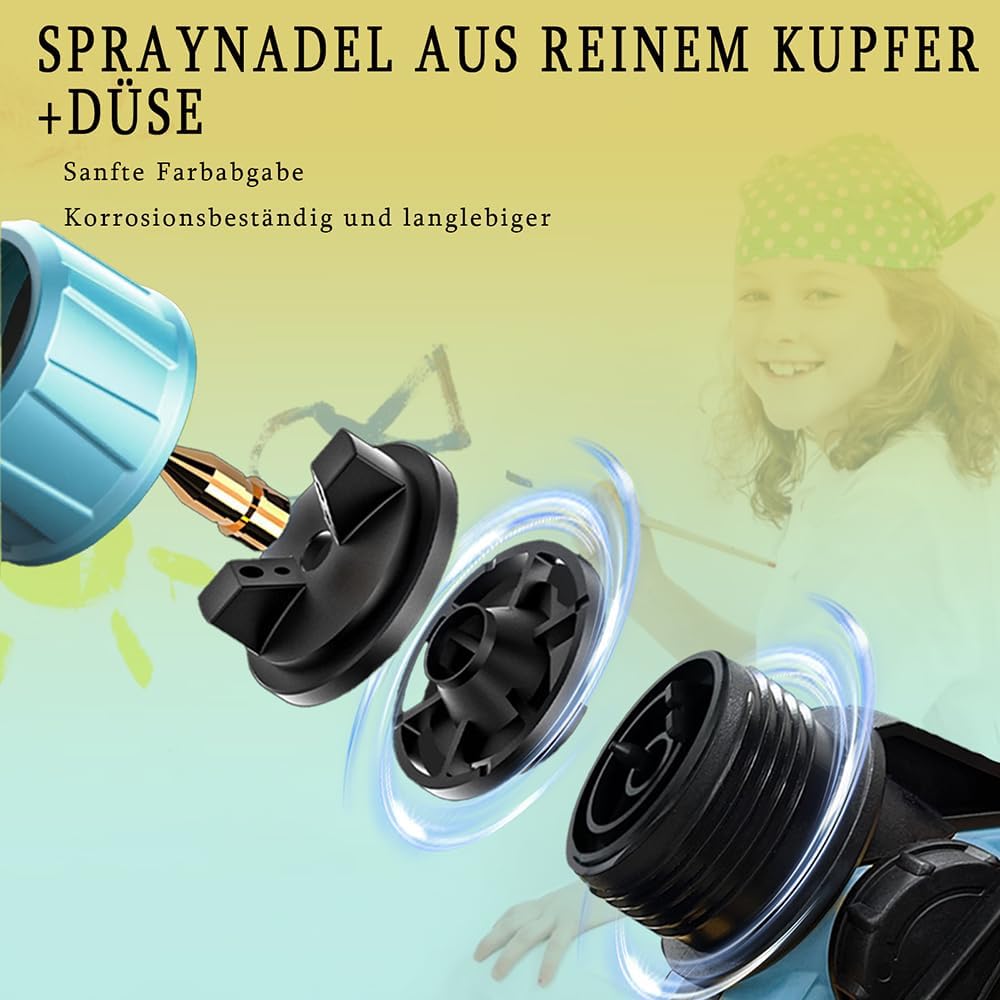 Akku-Farbsprühsystem für Makita 18V Akku, 1000ml Behälter Farbsprühgerät, mit 3 Düsen und 3 Spritzmu