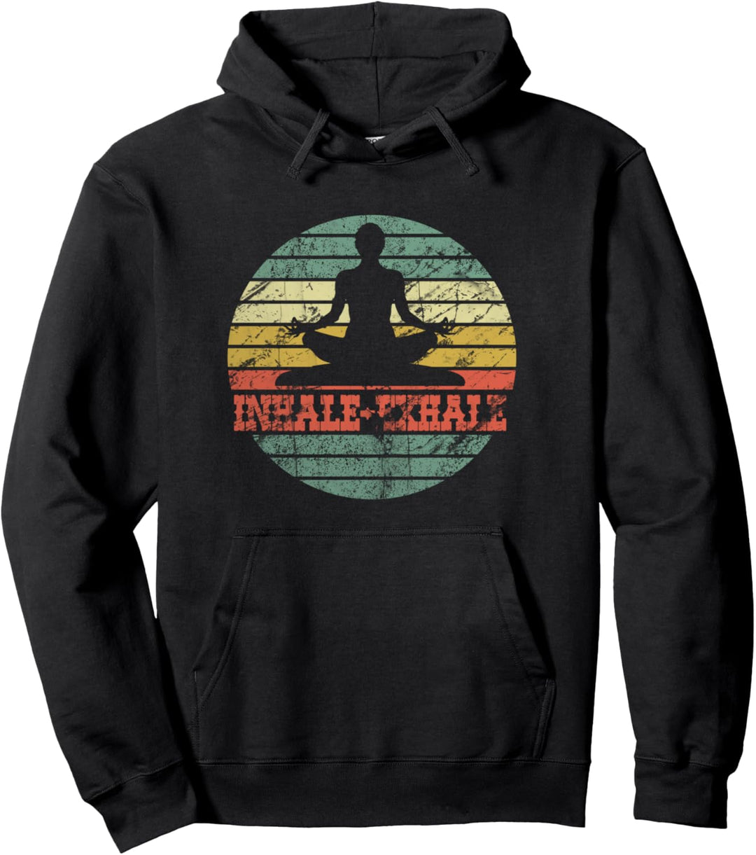 Vintage Retro Inhale Exhale Mann Pilates Yin Yang Meditation Pullover Hoodie