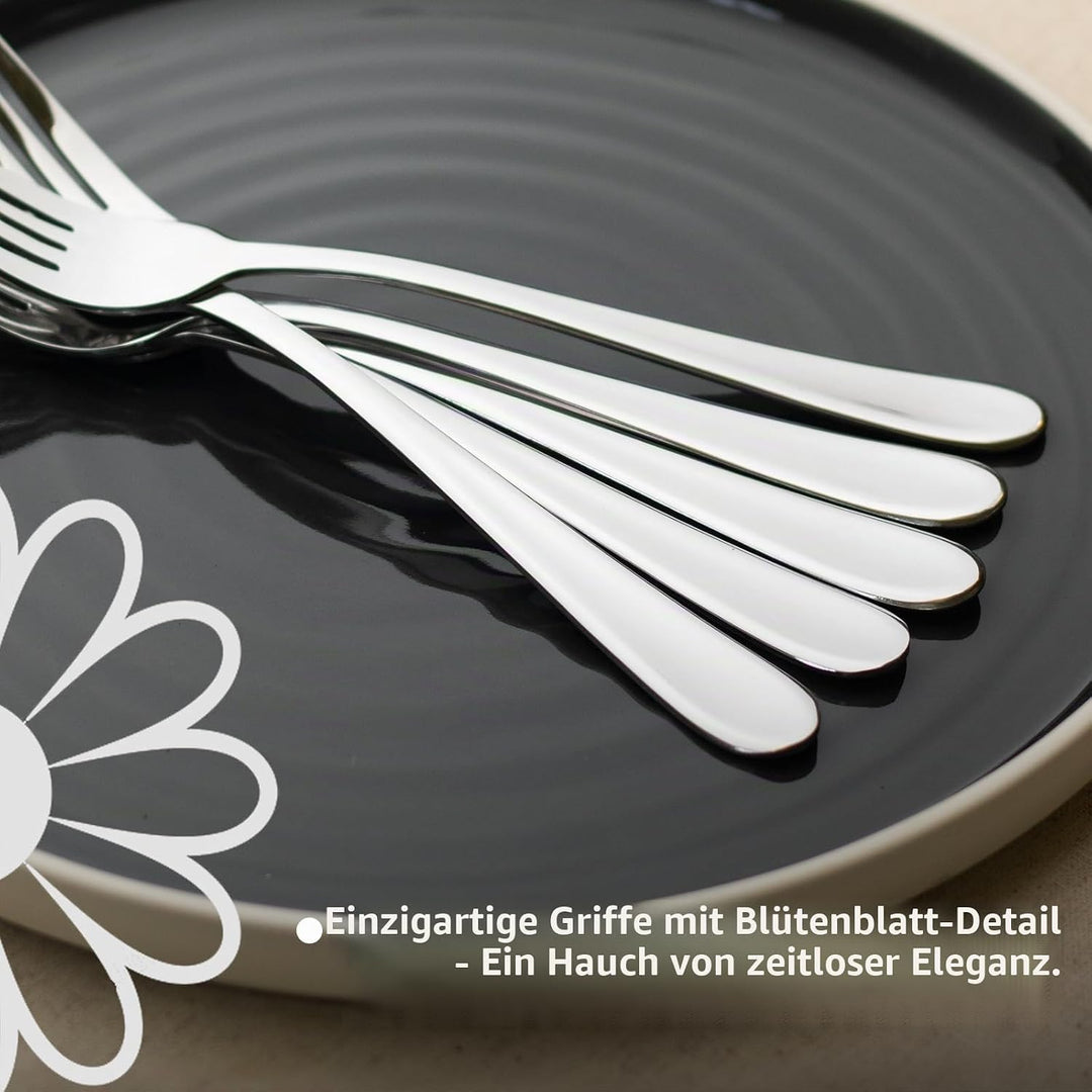 Alata Grand Edelstahl Poliert Besteck Set 8 Personen, Essbesteck 32 teilig, Glänzend, Spülmaschinenf