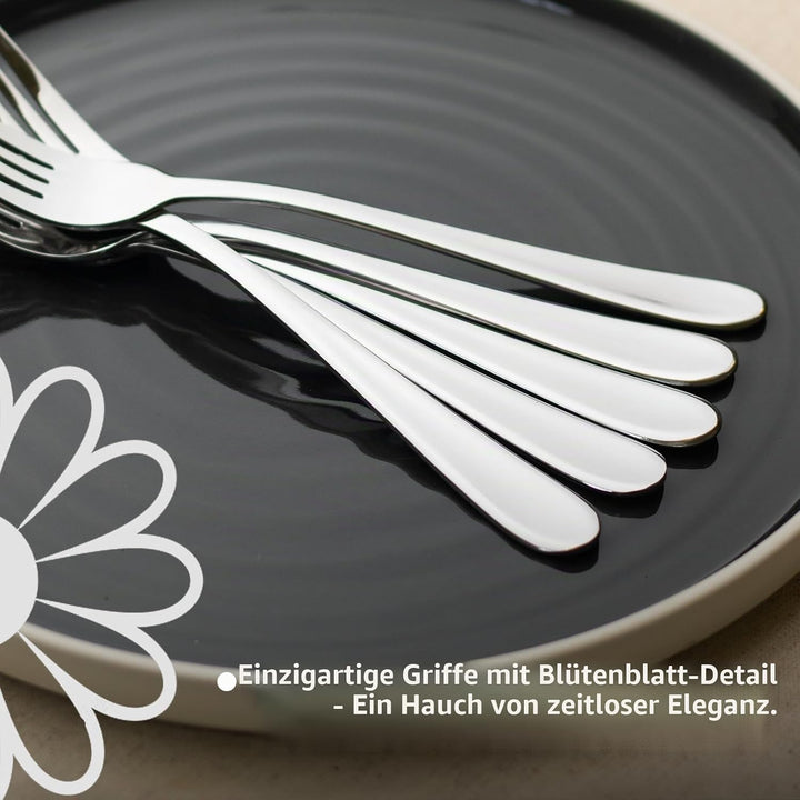 Alata Grand Edelstahl Poliert Besteck Set 8 Personen, Essbesteck 32 teilig, Glänzend, Spülmaschinenf