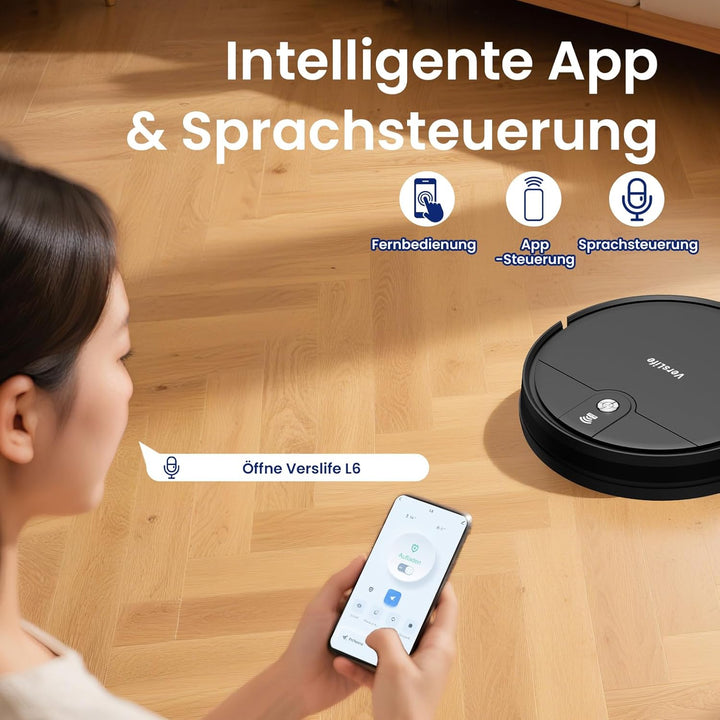 VersLife L6 Saugroboter mit Wischfunktion, 4000Pa Staubsauger Roboter mit App Steuerung, Alexa, 120