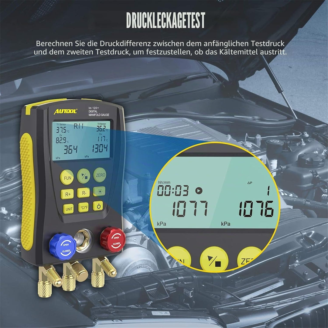 AUTOOL lm120+ Digitales Kältemanometer, HLK-System Kältemanometer/Vakuumdruck-Temperatur-Lecktester