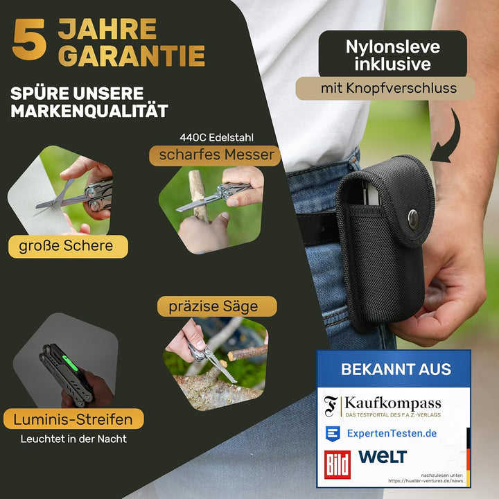 Multitool [440C Edelstahl] Outdoor Camping Survival Multitool Werkzeug Messer, Überlebensmesser, Tas