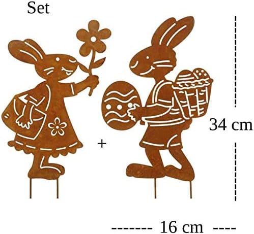 LB H&F Osterstecker Hasenpaar Osterhase Osterdeko Hase Metall Gartenstecker Gartendeko Ostern (Oster