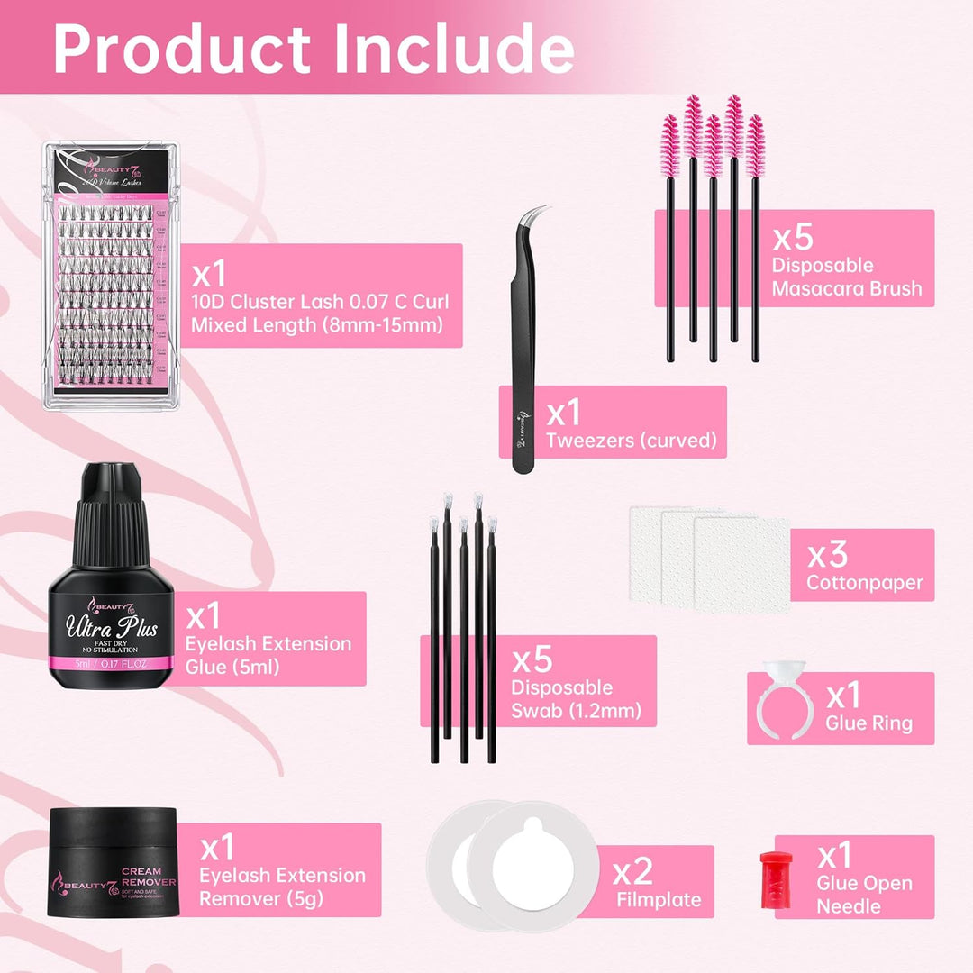 Beauty7 DIY wimpernverlängerung Wimpern Set Selbstanwendung Semipermanenter Wimpern Extensions Set 1