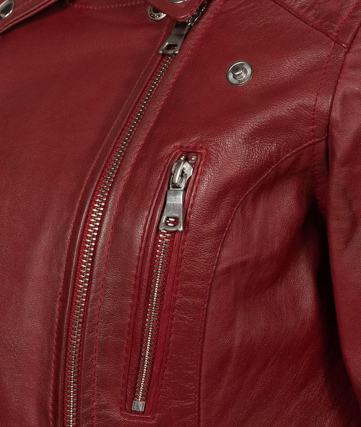 Damen Lederjacke echt Leder Jacke D-490, Rot