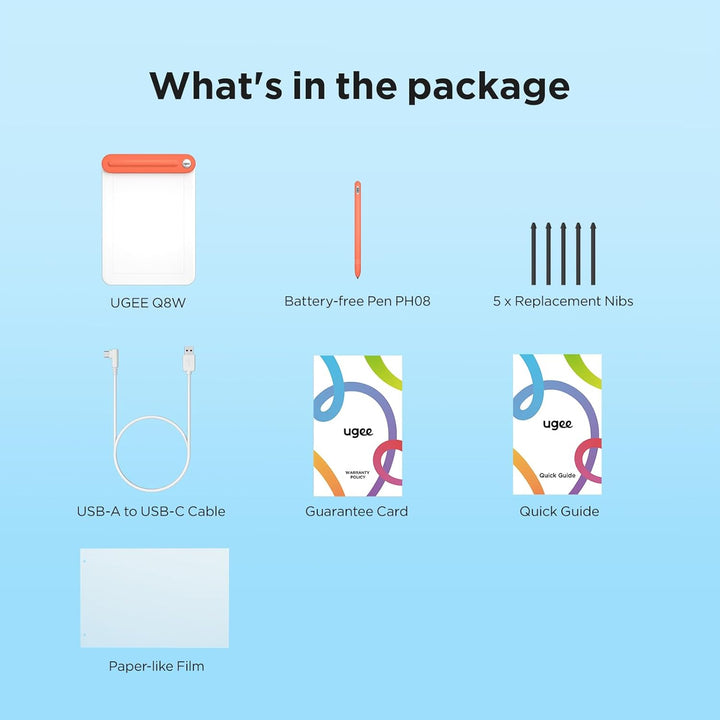 UGEE Grafiktablett Kabellos Bluetooth Q8W, 8 Zoll unterstützt Zeichentablett Wireless-Verbindung, mi