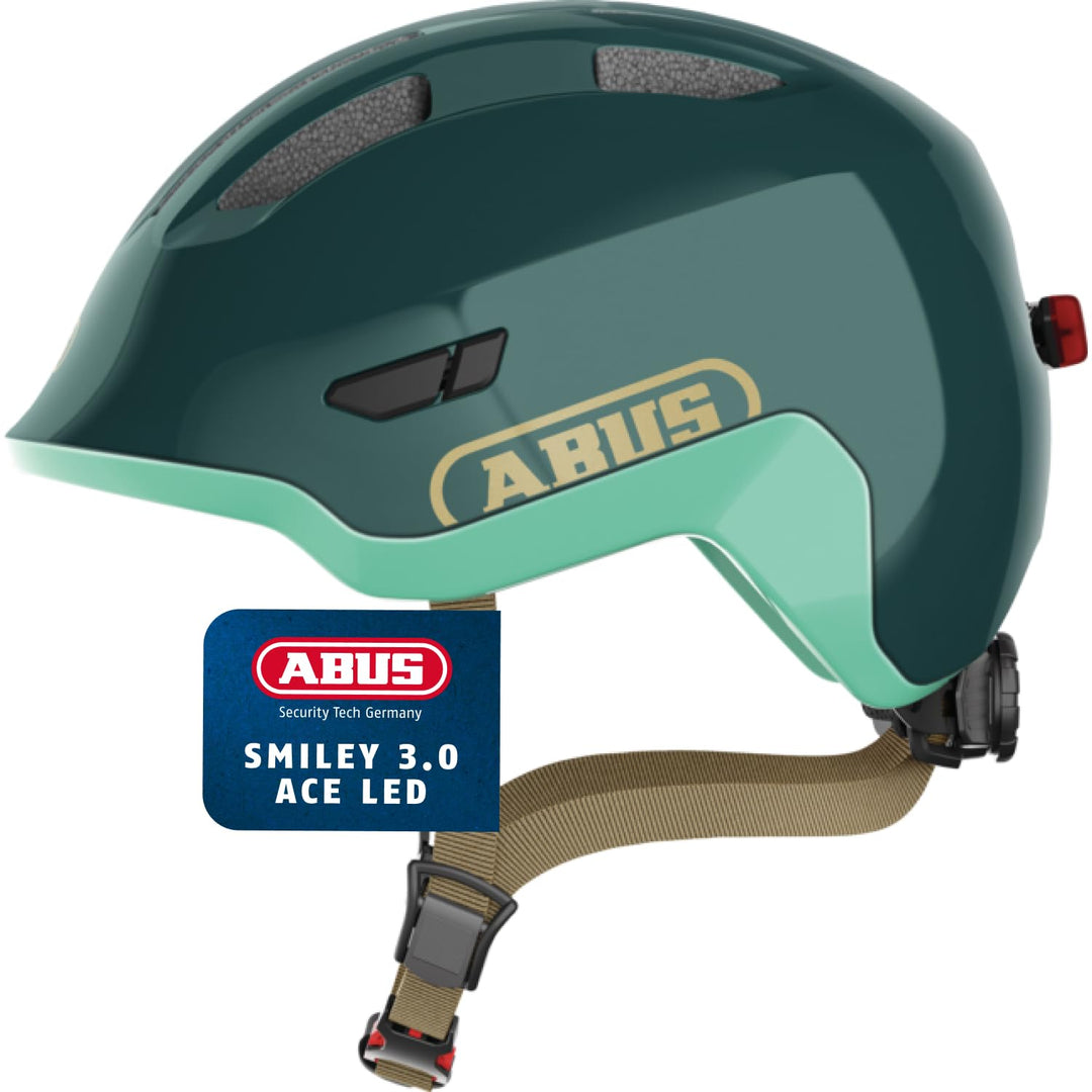 ABUS Kinderhelm Smiley 3.0 ACE LED - Fahrradhelm mit Licht - tiefe Passform & Platz für einen Zopf -