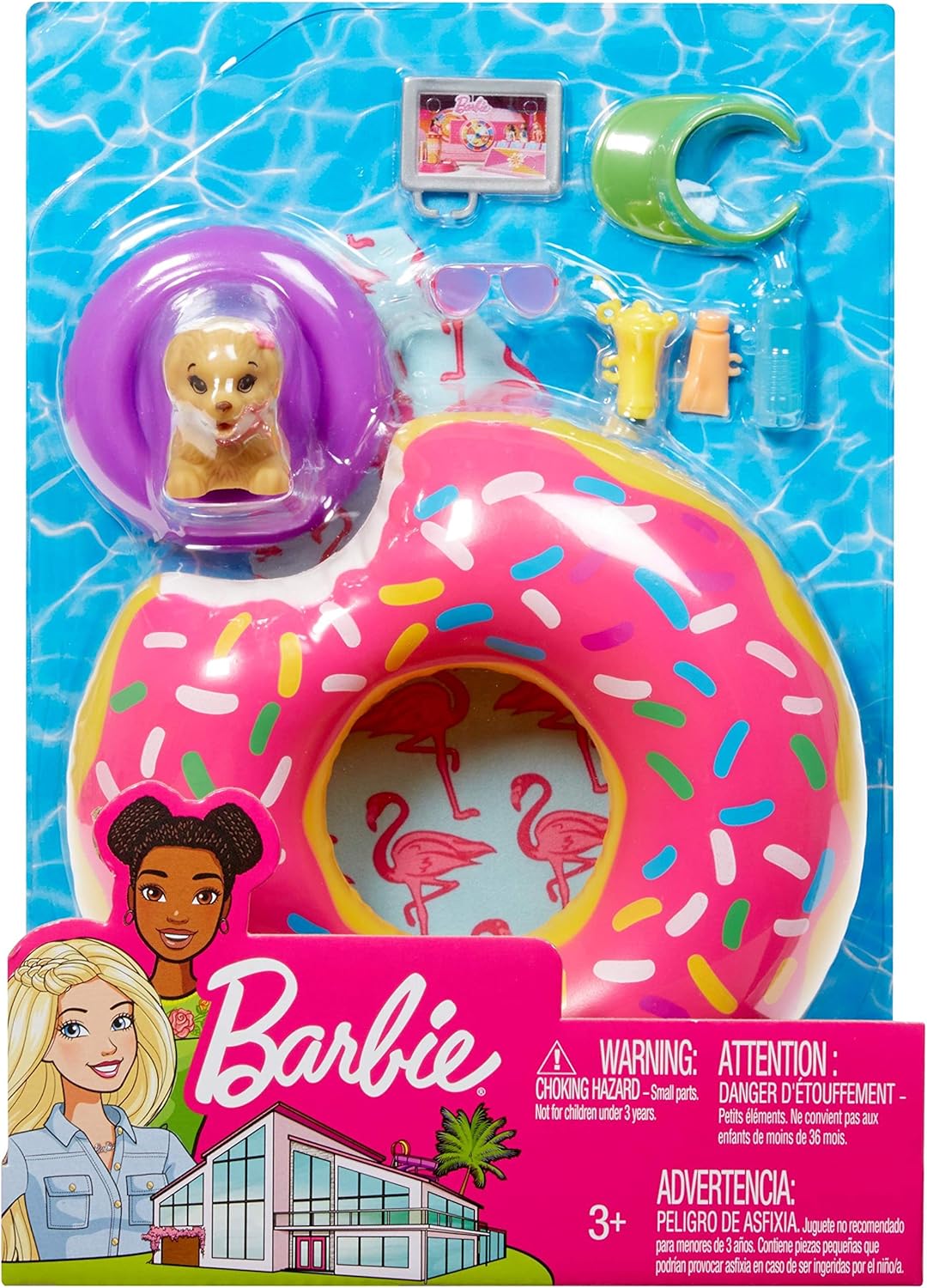 Barbie Möbel-Spielset Outdoor mit Donut-Schwimmring Donut Schwimmring mit Hund, Donut Schwimmring mi