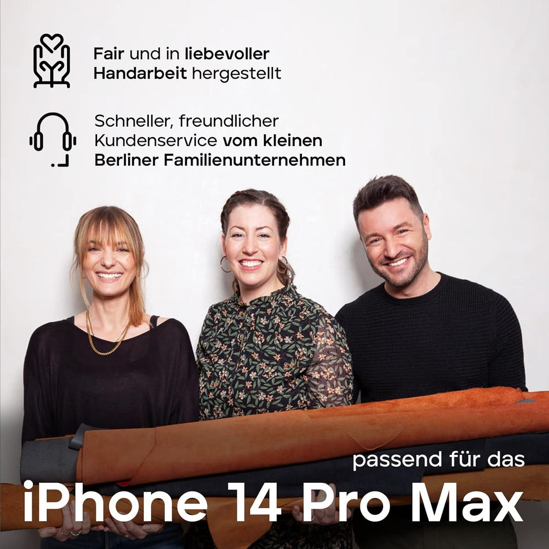 WIIUKA Hülle für iPhone 14 Pro Max, Leder aus Deutschland, mit Kartenfach, extra Dünn, Handyhülle mi