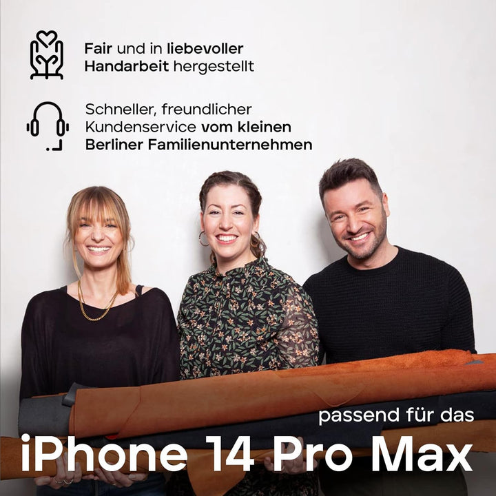 WIIUKA Hülle für iPhone 14 Pro Max, Leder aus Deutschland, Lederhülle extra Dünn, Premium Handyhülle
