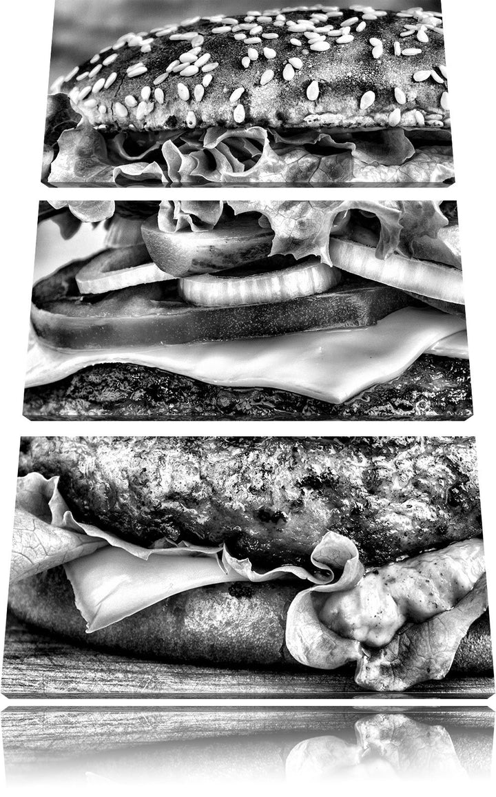 Pixxprint Hamburger Burger Essen als Leinwandbild/Grösse: 3 Teilig (120x80 cm) cm/Wandbild/Kunstdruc