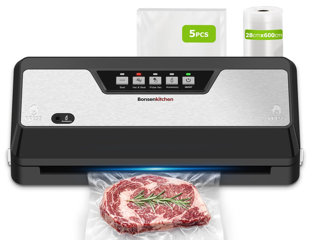 Bonsenkitchen Vakumierergerät für Lebensmittel, Vakuumierer mit Cutter Aufbewahrung, Kompakter für S