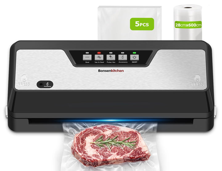Bonsenkitchen Vakumierergerät für Lebensmittel, Vakuumierer mit Cutter Aufbewahrung, Kompakter für S