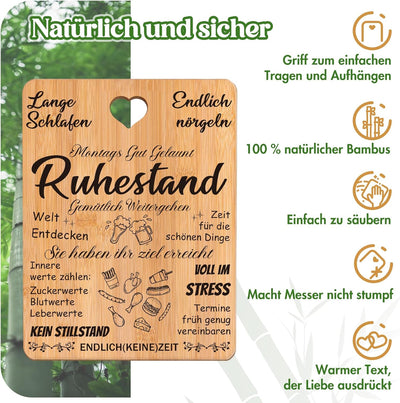 Ruhestand Geschenk, Renteneintritt Geschenk Frau Männer - Graviertes Bambus Schneidebrett, Rente Ges