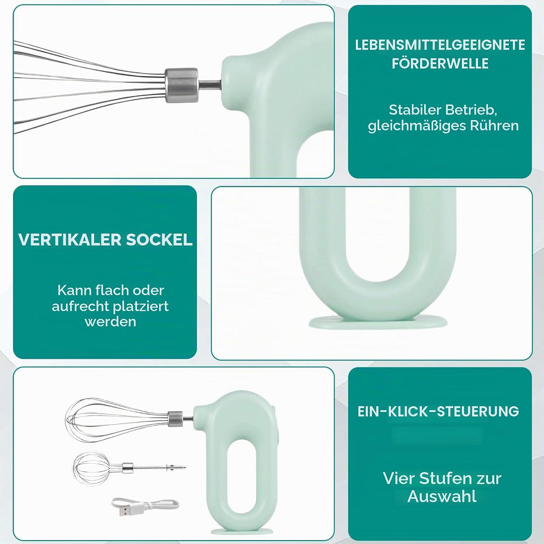 Elektrischer Handmixer Mit Edelstahl Schneebesen, Knet 1500mAh 4 Geschwindigkeit USB Handmixer Klein