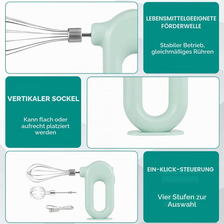Elektrischer Handmixer Mit Edelstahl Schneebesen, Knet 1500mAh 4 Geschwindigkeit USB Handmixer Klein