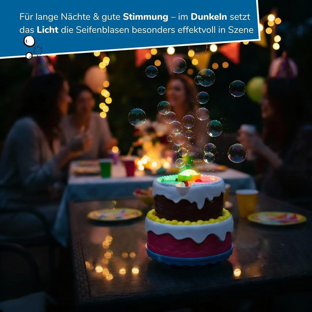 alldoro 68707 2-in-1 Seifenblasen-Set, Seifenblasenmaschine Torte mit Licht &amp; Sound &amp; Seifenblasen-F
