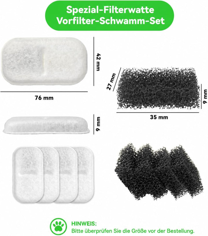 Katzenbrunnen Filter Ersatz für Fountain: 8 Kohlefilter 8 Schaumstofffilter 8+8 8+8, 8+8 8+8