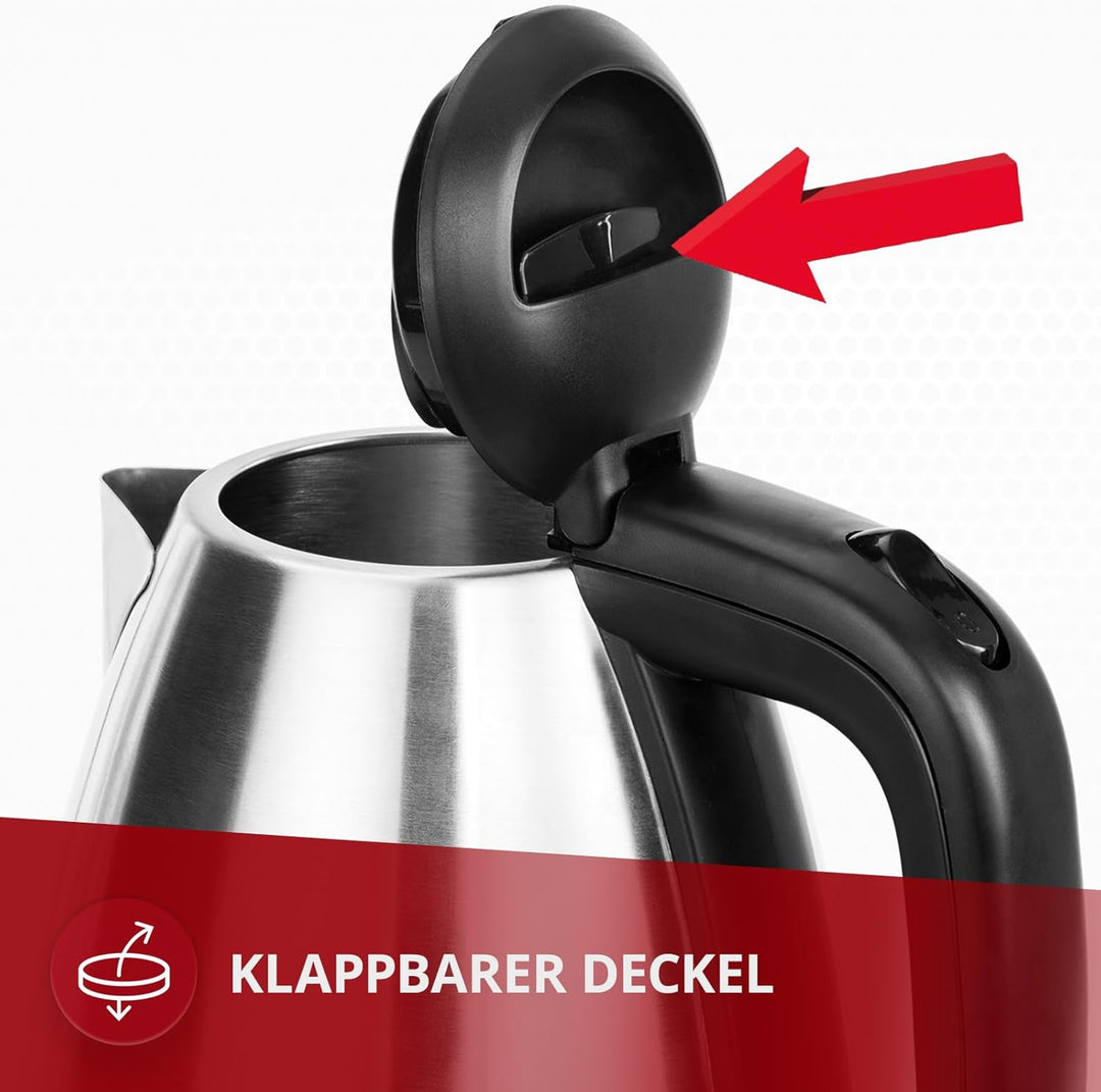 MPM MCZ-84M Elektrischer Wasserkocher, 1600 W, 1 Liter, 0 Dezibel, Edelstahl, silber, 1L Rostfreier