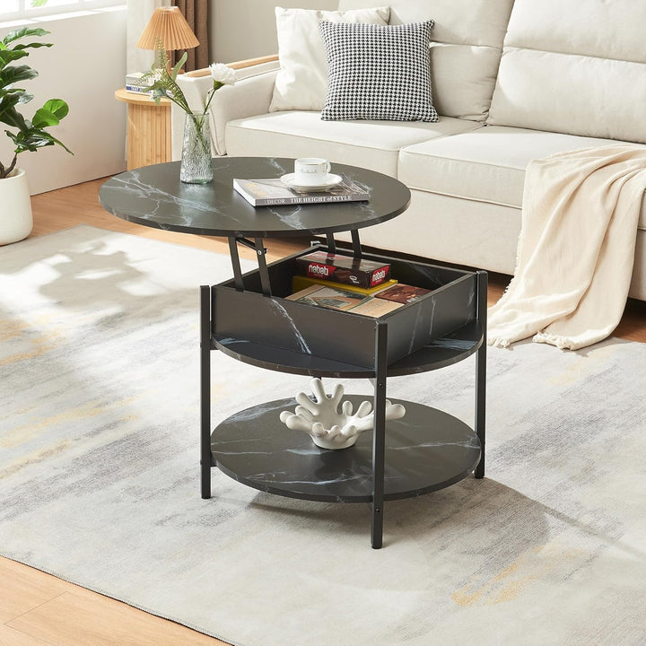 [en.casa] Couchtisch mit Hebeplatte rund Kandas Wohnzimmertisch mit Stauraum Ø70 x 49 cm Kleiner Tis