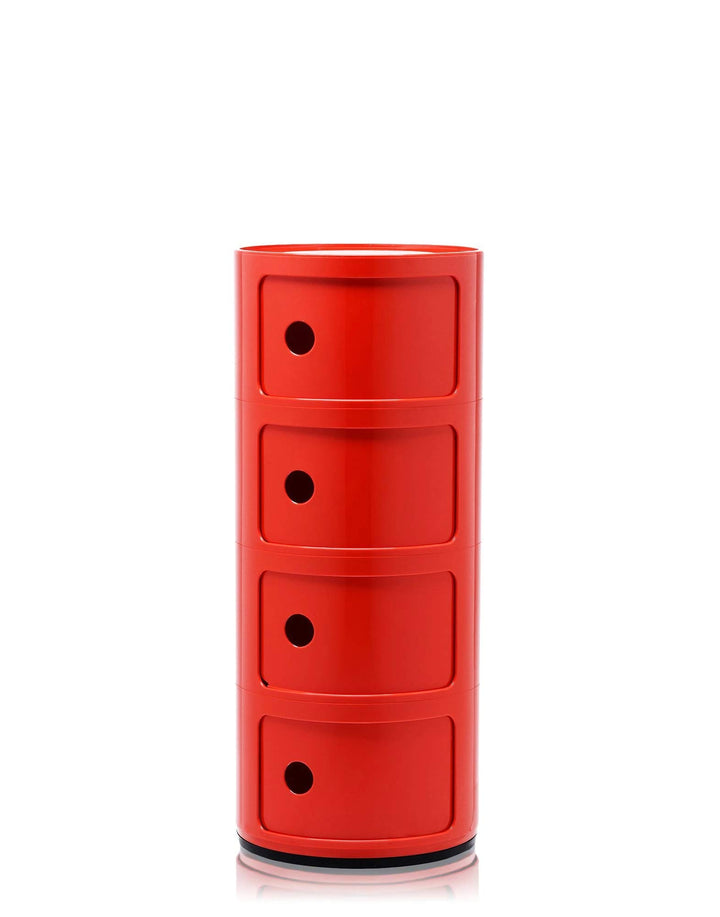 Kartell Componibili, 4 Elements, Rot, Runde Basis 4-fächer Rot, 4-fächer Rot