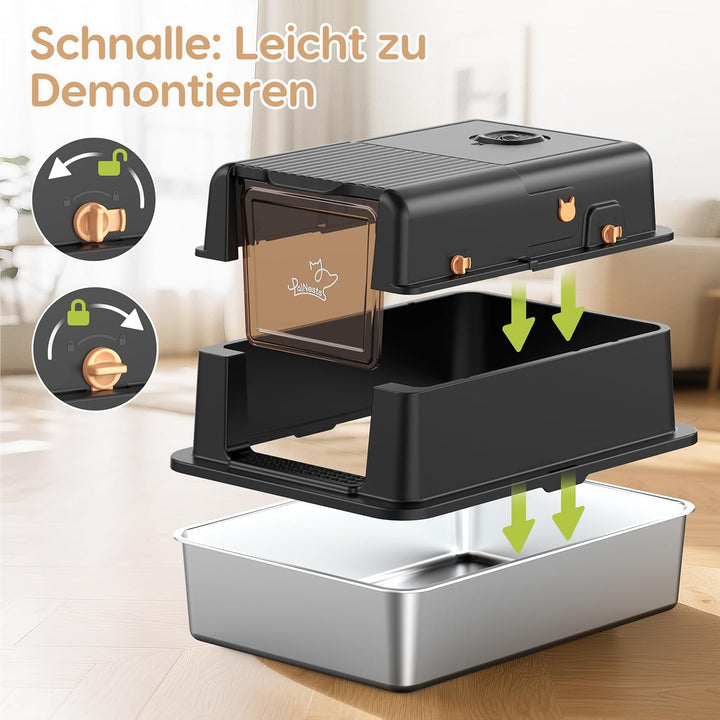 XXXL-Katzentoilette aus Edelstahl mit Deckel, PalNests Extra Grosse Geschlossene Katzentoilette aus