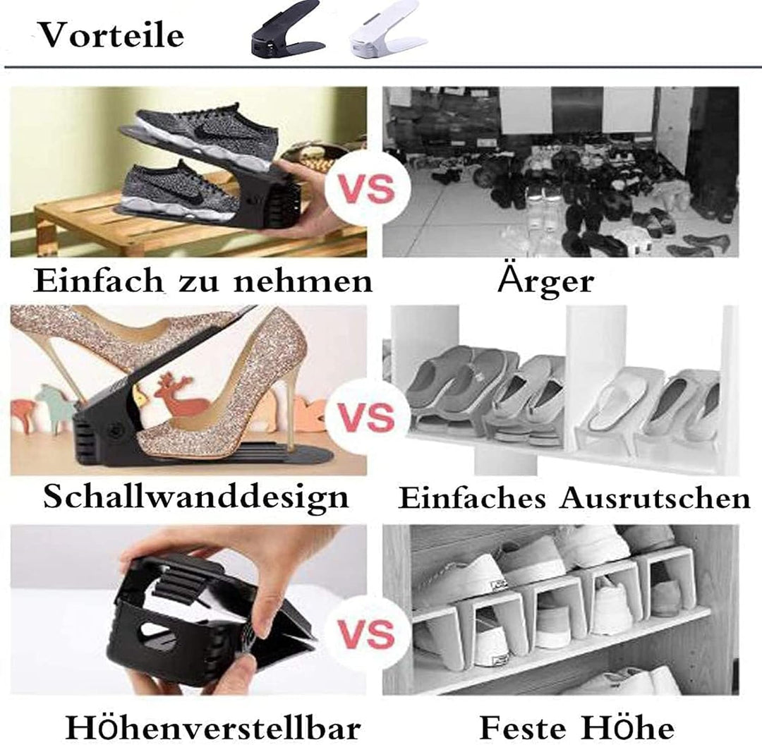20 Stück Verstellbarer Schuhregal Schuhhalter Schuhstapler rutschfest 3 Höhenverstellbar Schuhorgani