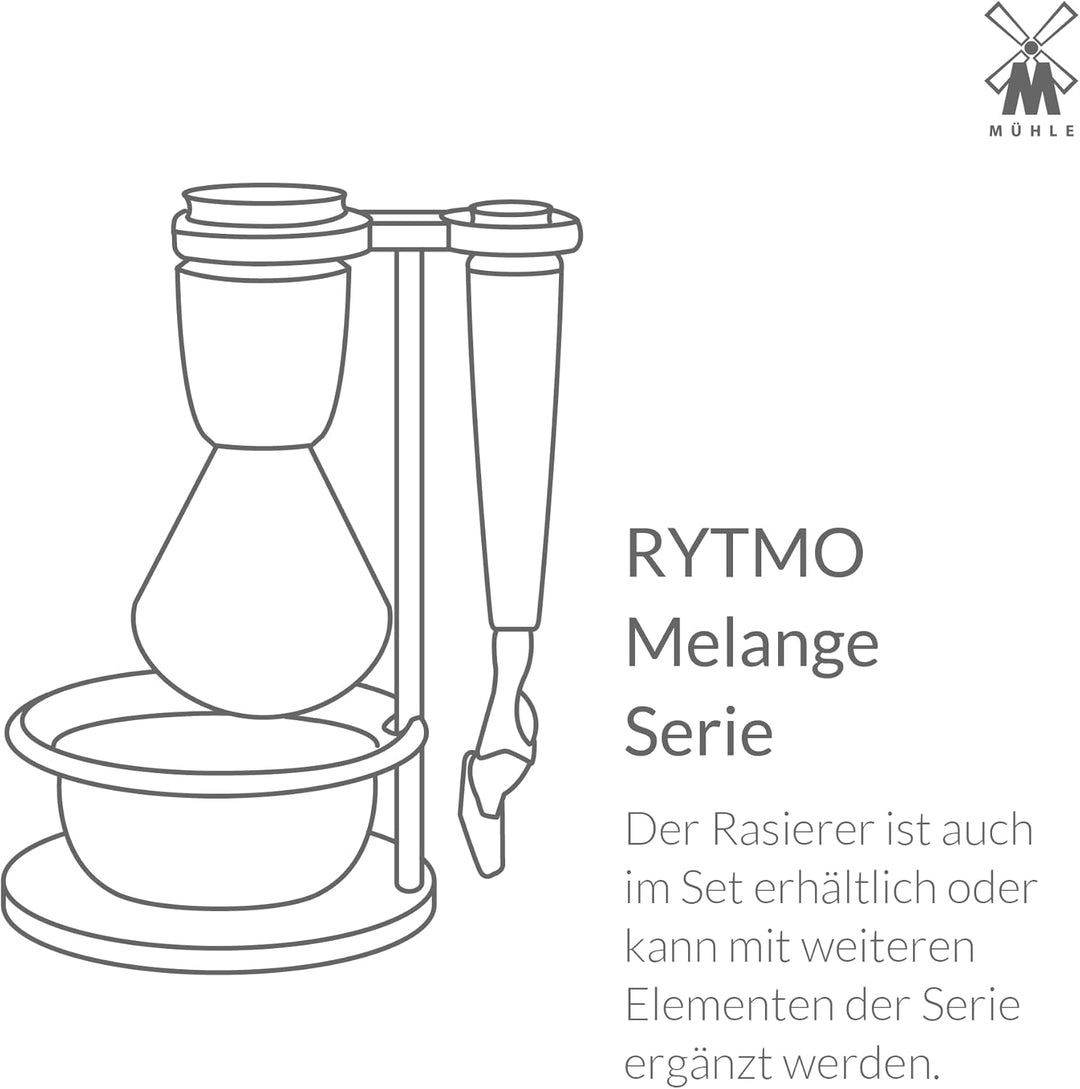 MÜHLE Rytmo Systemrasierer - kompatibel mit Gillette-Klingen, edler Edelharz-Griff, verchromten Meta