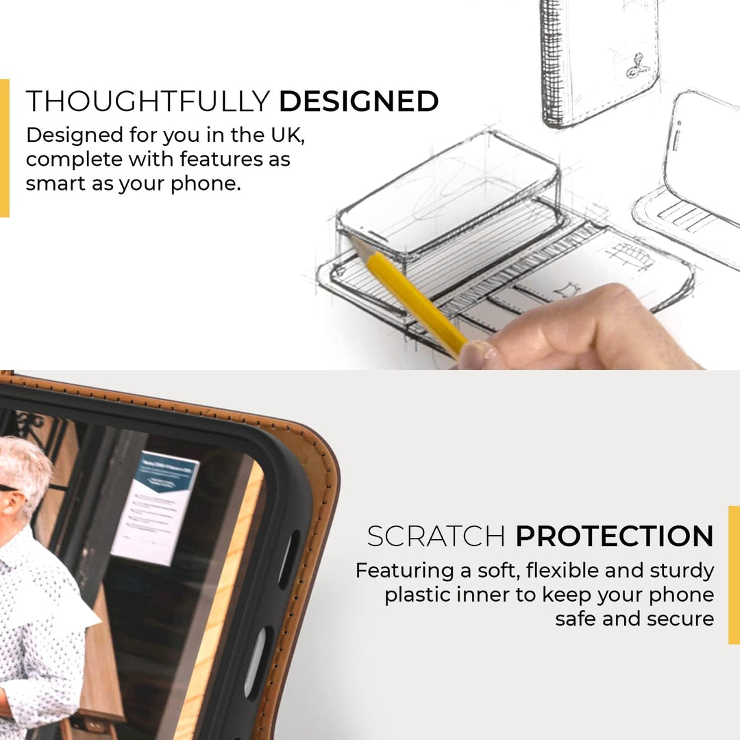 Snakehive iPhone 13 Hülle Leder | Stylische Handyhülle mit Kartenhalter & Standfuss | Handyhülle Sch