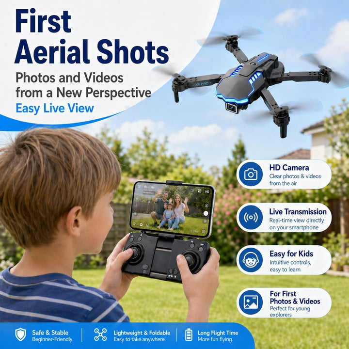 Drohne mit Kamera 1080P für Kinder, Bürstenlosem Motor RC Quadcopter für Anfänger, Start mit einem K