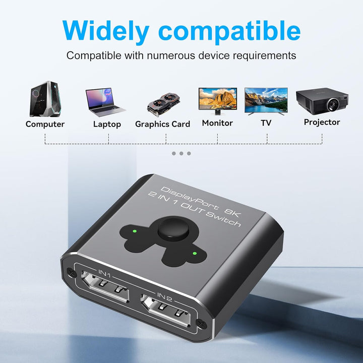 PVBCTCSID 8K60Hz Displayport Switch 2 in 1 Out DP 1.4 Switch 4K144Hz Displayport Umschalter Display