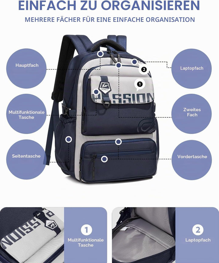 Amythe Schulrucksack Jungen Teenager 10-18 Jahre, Gross Rucksack Junior mit Laptopfach für Oberstufe