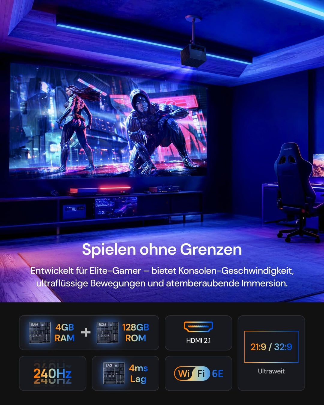AWOL Valerion VisionMaster Pro2 Triple Laser 4K Beamer, 3000 ISO Lumen, HDR10+, IMAX Enhanced, Dolby