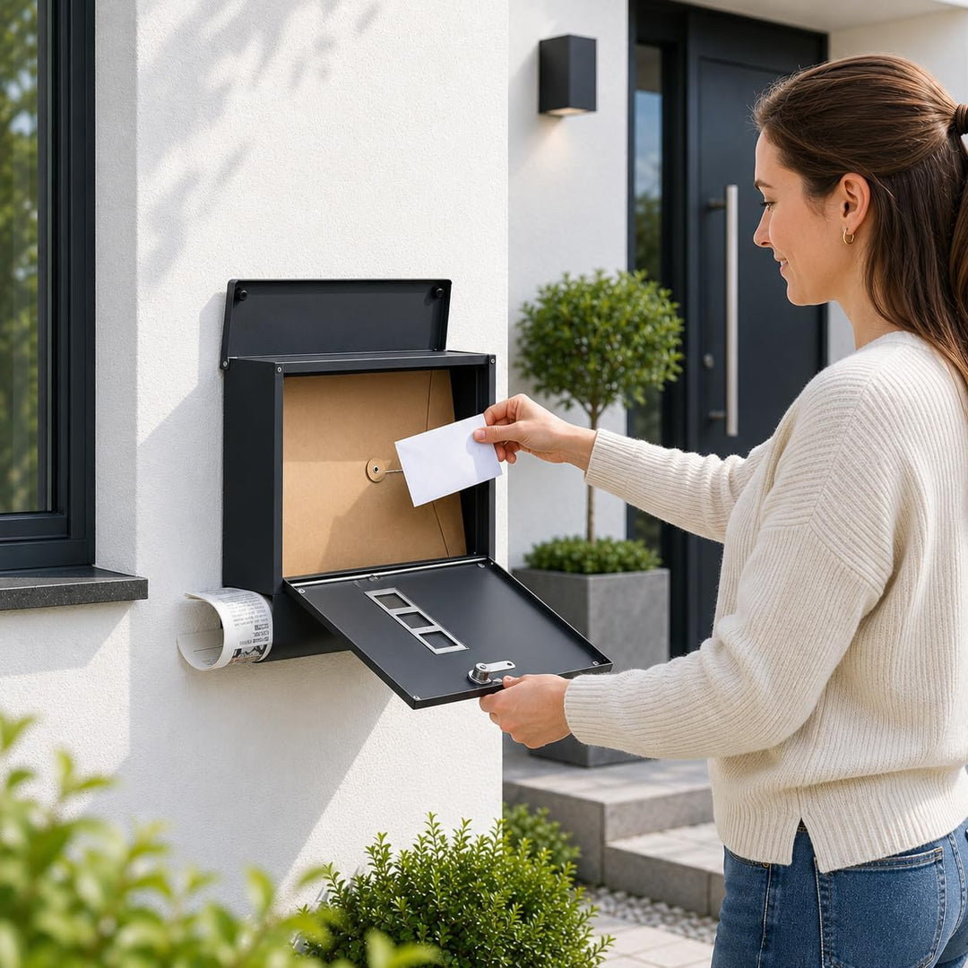 Zedelmaier XL Briefkasten mit Zeitungsfach,Postkasten Edelstahl,Anthrazit | Wandbriefkasten,DIN B5,S