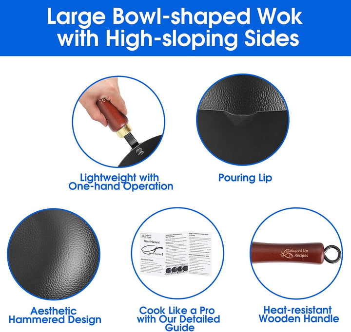 Souped Up Recipes 25,4 cm Wok aus Karbonstahl für Elektro-, Induktions- und Gasherde (Deckel und Ben